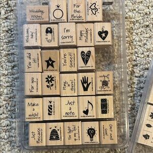 Stampin' Up! wooden mini sentiment and icon stamp set - Mini Mates